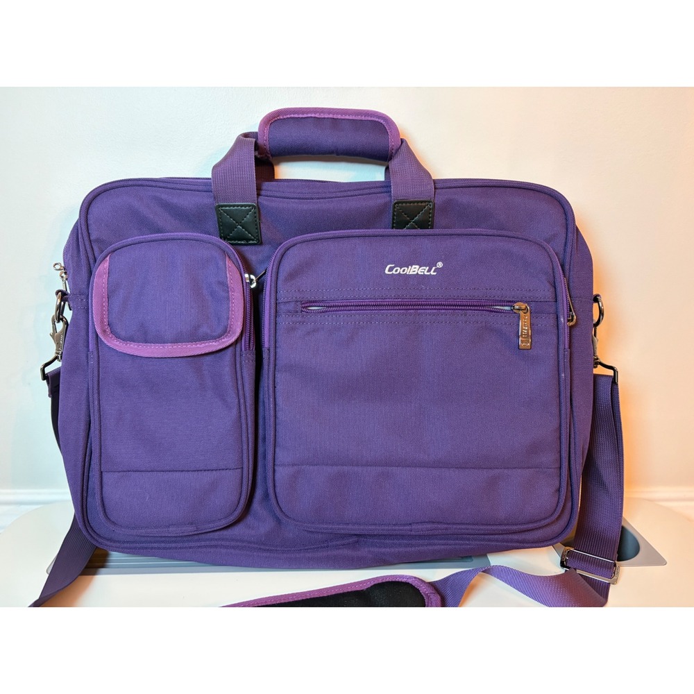 CoolBell Laptop Messenger Bag Unisex Large Purple Multi-Pocket Padded Briefcase